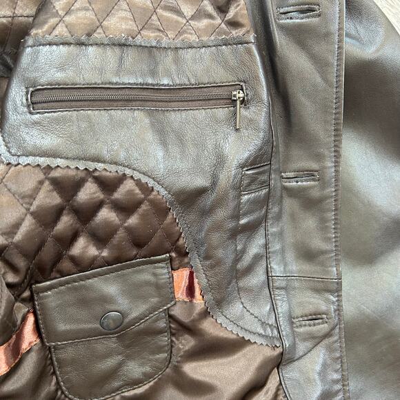 Heeli London Real Leather Jacket XL Brown Button Front Quilted Lined Coat - Picture 3 of 7